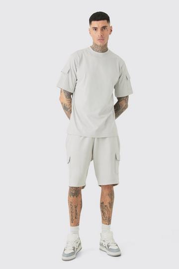 Tall Utility Pocket T-shirt & Cargo Short Set grey