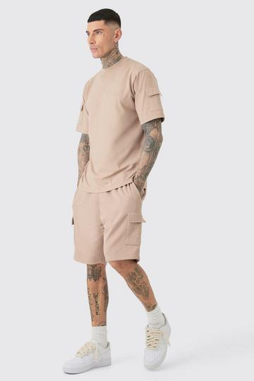 Tall Utility Pocket T-shirt & Cargo Short Set taupe