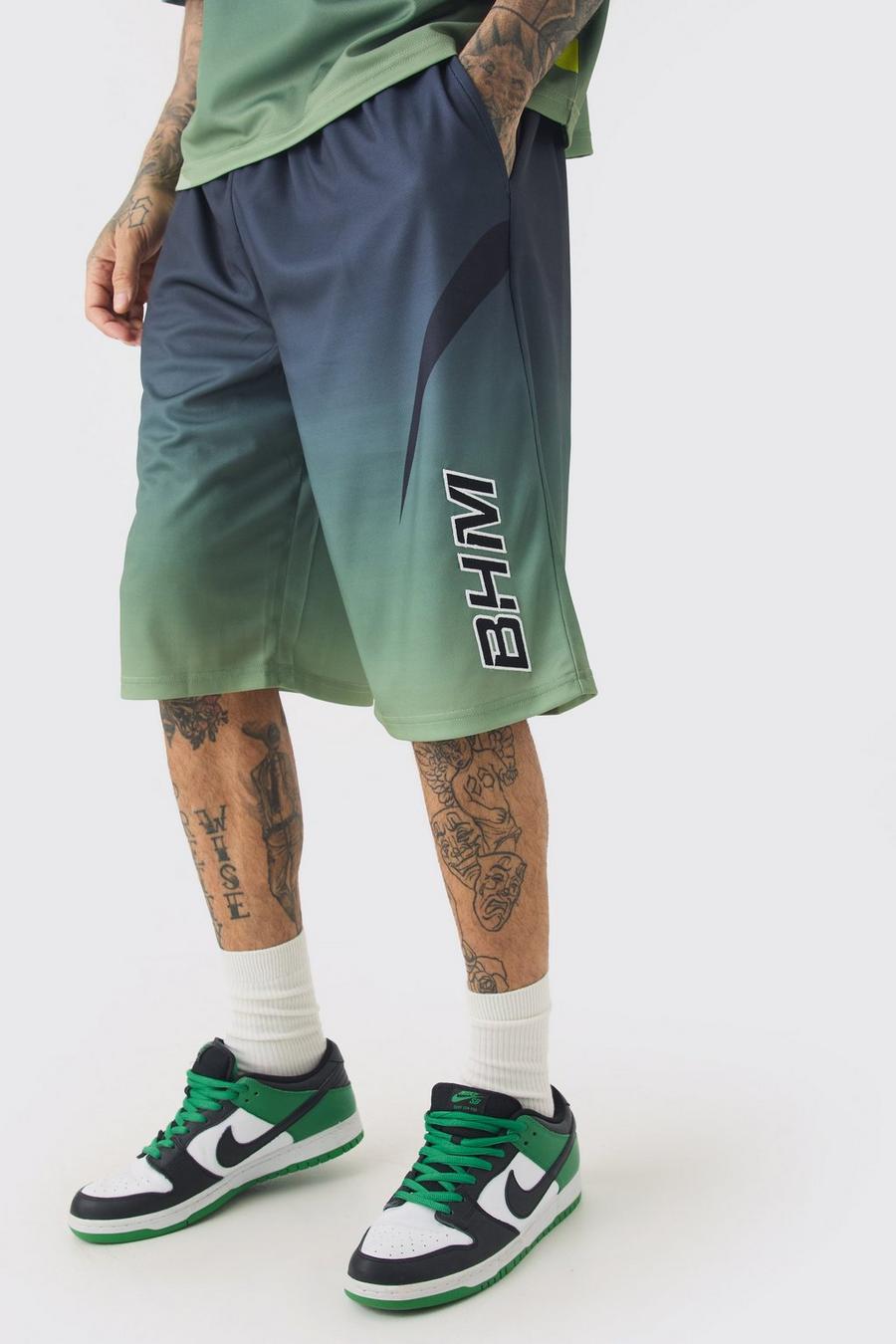 Multi Tall Mesh Basketball Applique Ombre Long Shorts