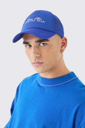 Blue Official Man Embroidered Foam Cap With Mesh Panels In Blue