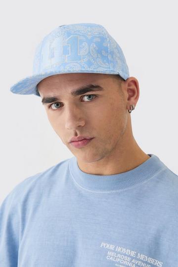 Embroidered Bandana Print Snapback In Blue blue