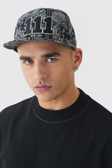 Embroidered Bandana Print Snapback In Black black