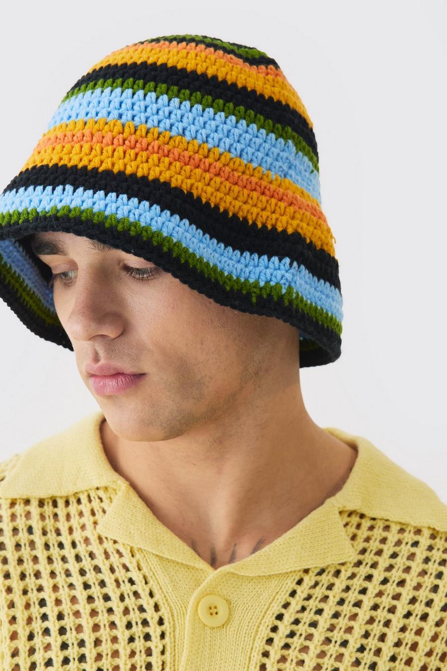 Stripe Crochet Bucket Hat In Black image number 1