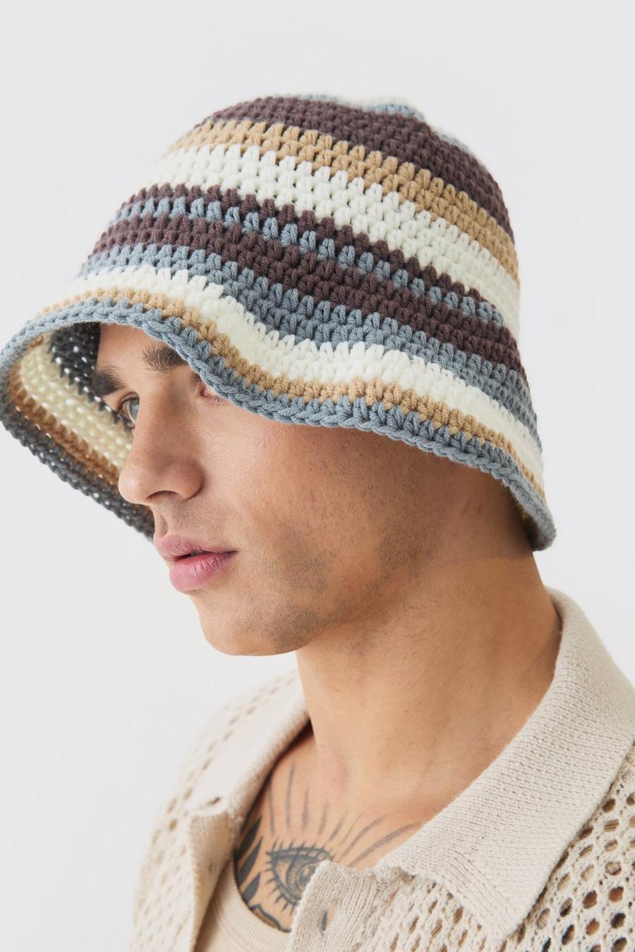 Stripe Crochet Bucket Hat In Stone image number 1