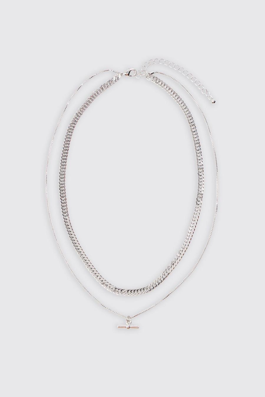 Double Chain T Bar Necklace In Silver image number 1