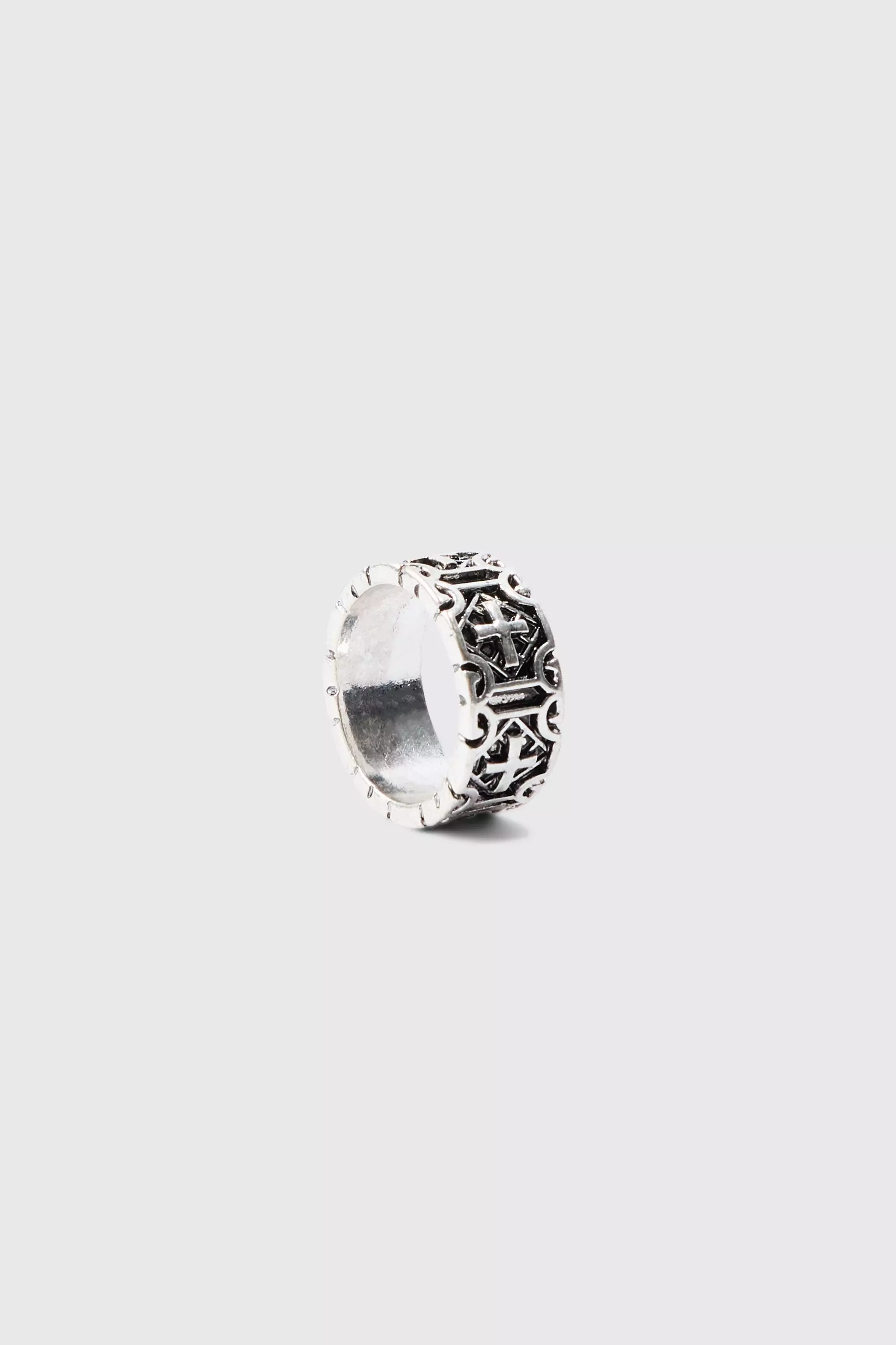 Cross Embossed Ring In Silver alternative image