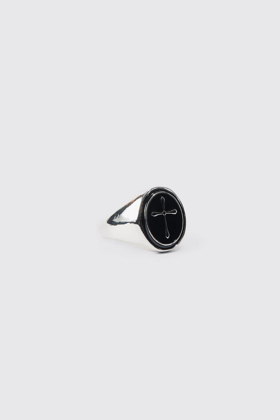 Cross Signet Ring In Black
