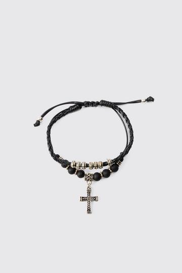 2 Pack Adjustable Cross Pendant Bracelets In Black