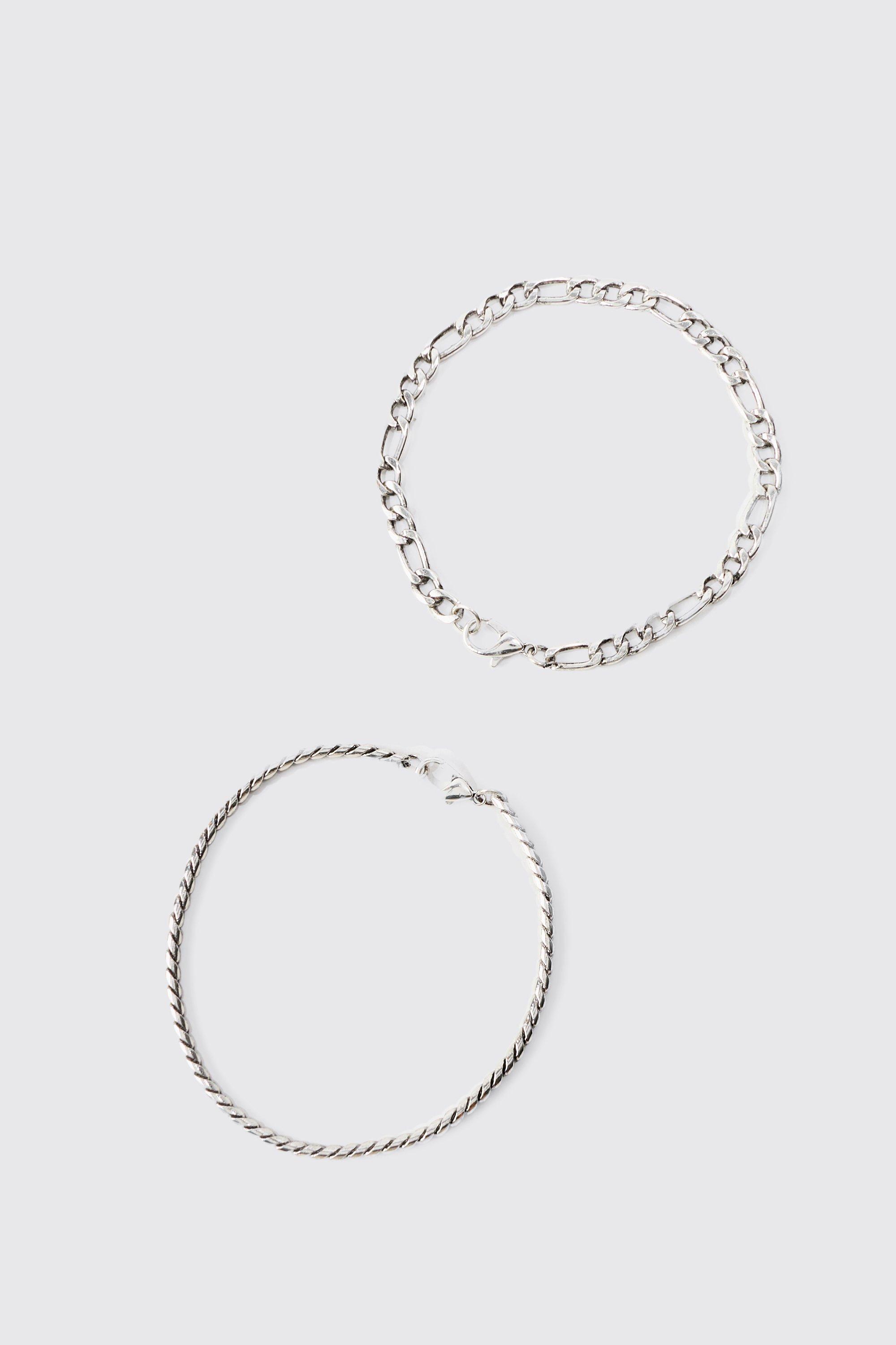 Lot de 2 bracelets en chaîne argentée