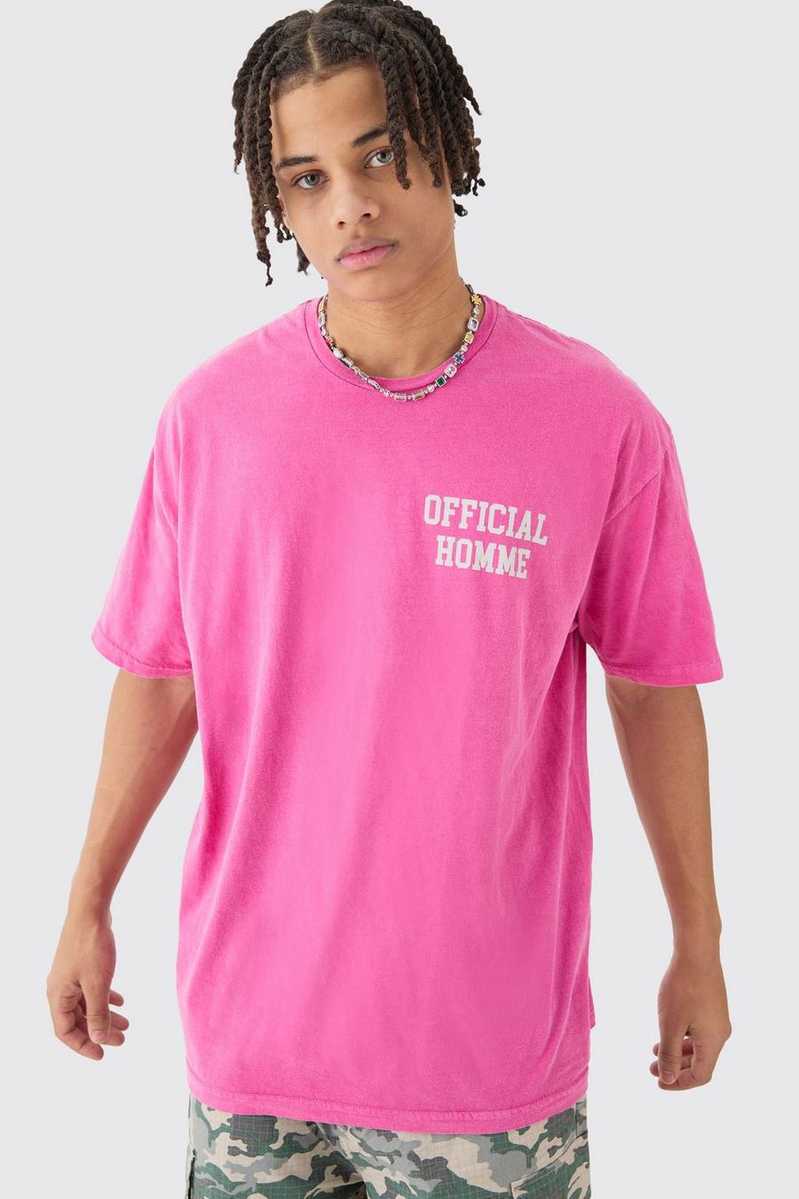 T-shirt oversize in lavaggio slavato con stampa di farfalle e girocollo esteso, Pink