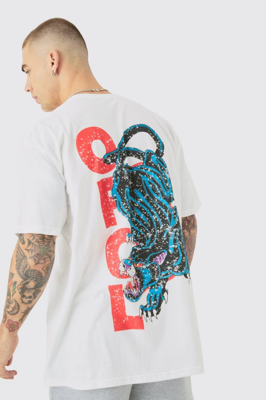 White Oversized Ofcl Panther Print T-shirt