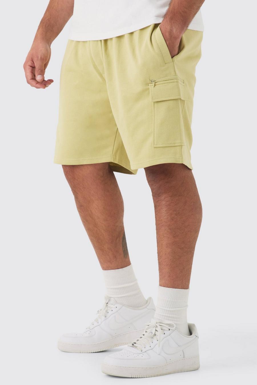 Light khaki Plus Relaxed Fit Zip Pocket Jersey Short