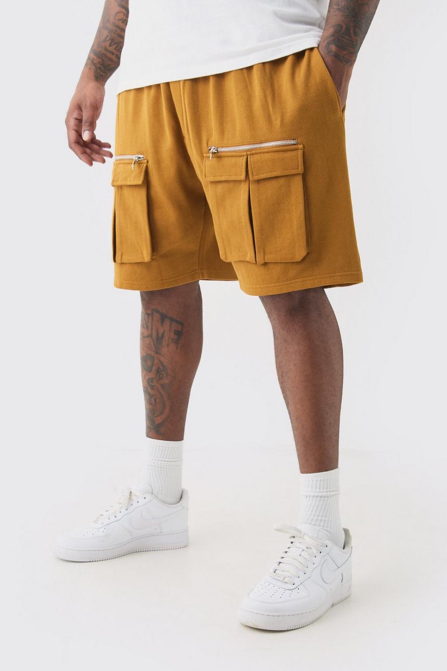 Brown Plus Relaxed Fit Utility Jersey Short image number 1