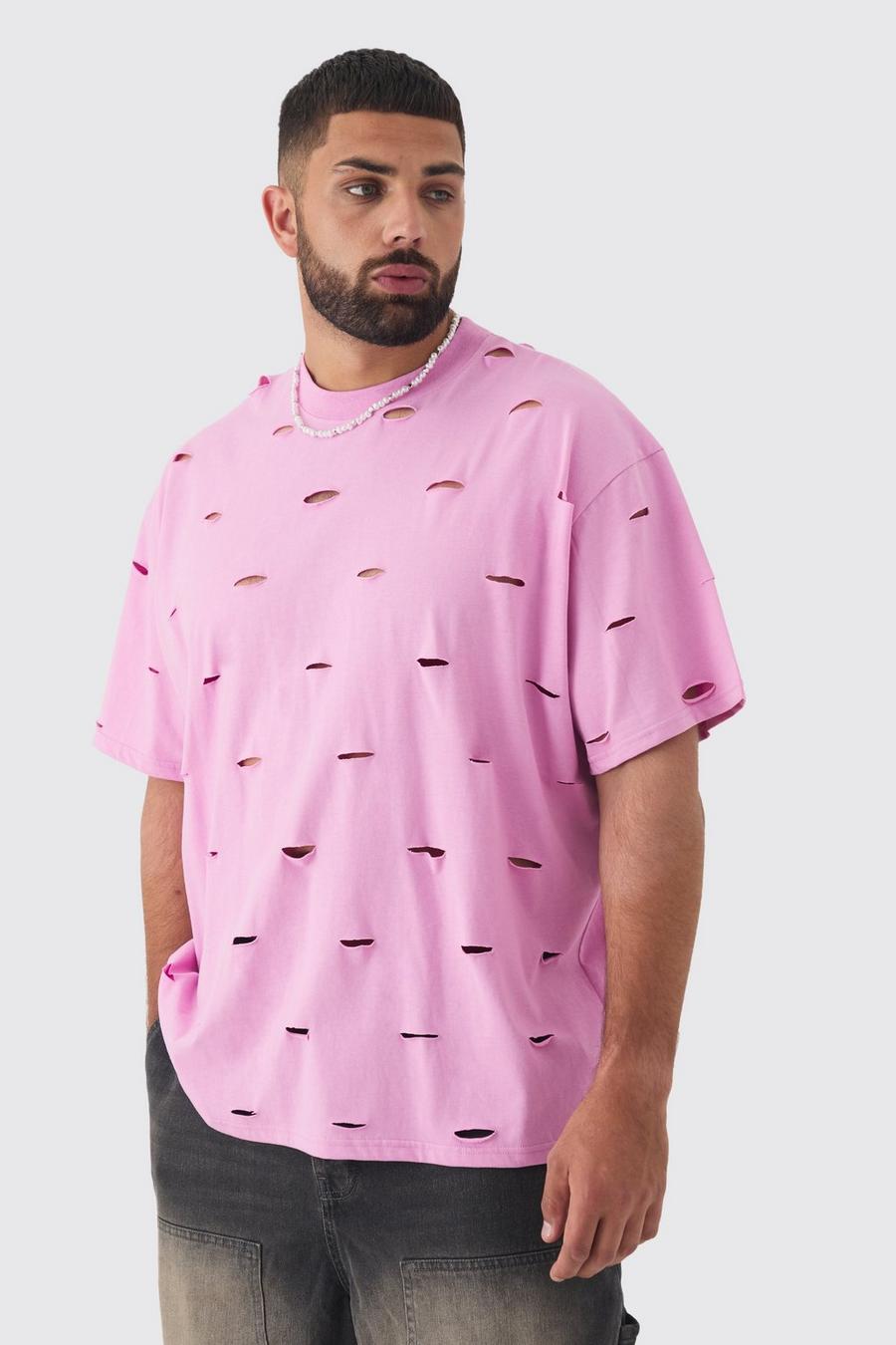 Pink Plus Oversized Distressed Overydye T-shirt image number 1