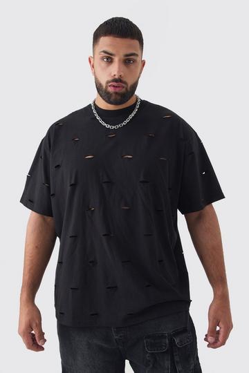 Black Plus Oversized Distressed Overydye T-shirt