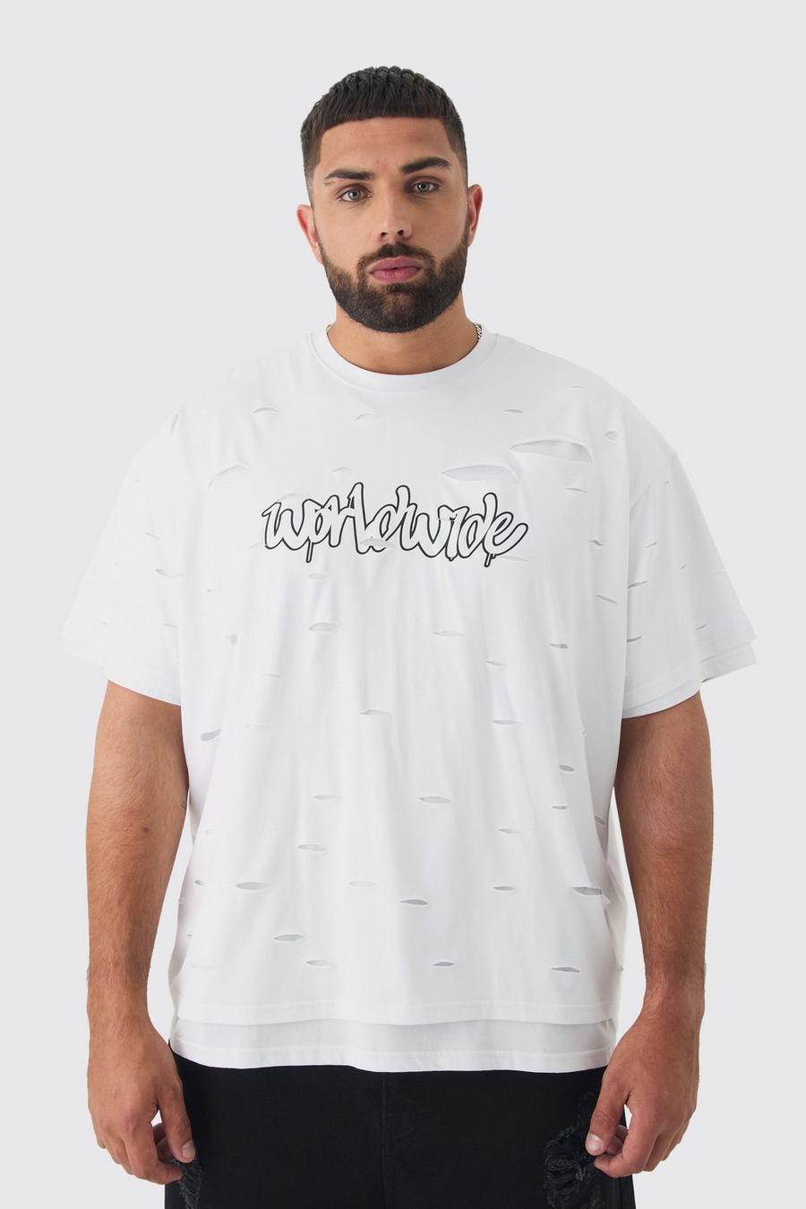 White Plus Oversized Double Layer Worldwide T-shirt image number 1