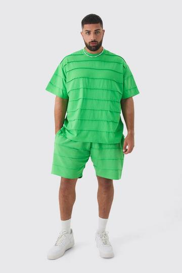 Green Plus Oversized Stripe Raw Seam T-shirt & Short Set