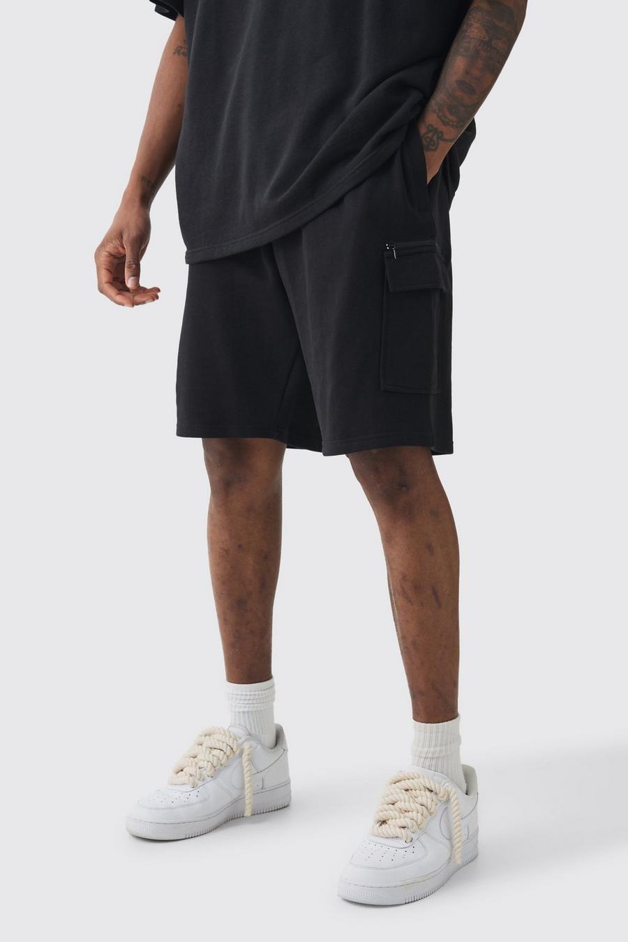 Black Tall Relaxed Fit Zip Pocket Jersey Short