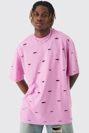 Pink Tall Oversized Distressed Overydye T-shirt