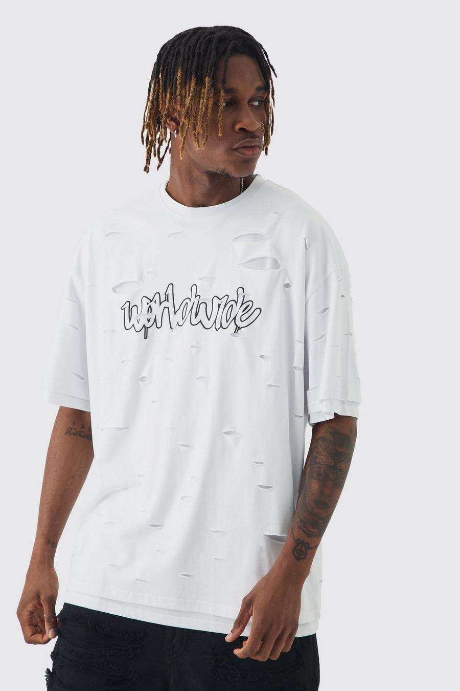White Tall Oversized Double Layer Homme T-shirt image number 1