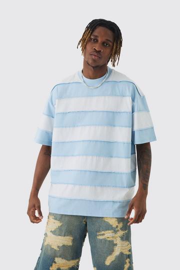 Tall Oversized Stripe Raw Seam T-shirt light blue