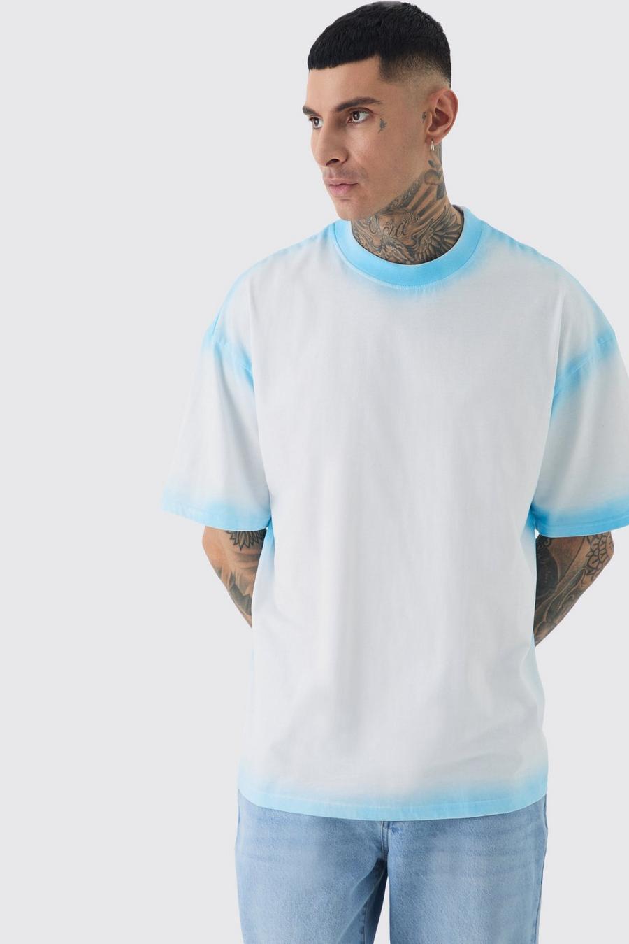 White Tall Oversized Extended Neck Spray Wash T-shirt image number 1
