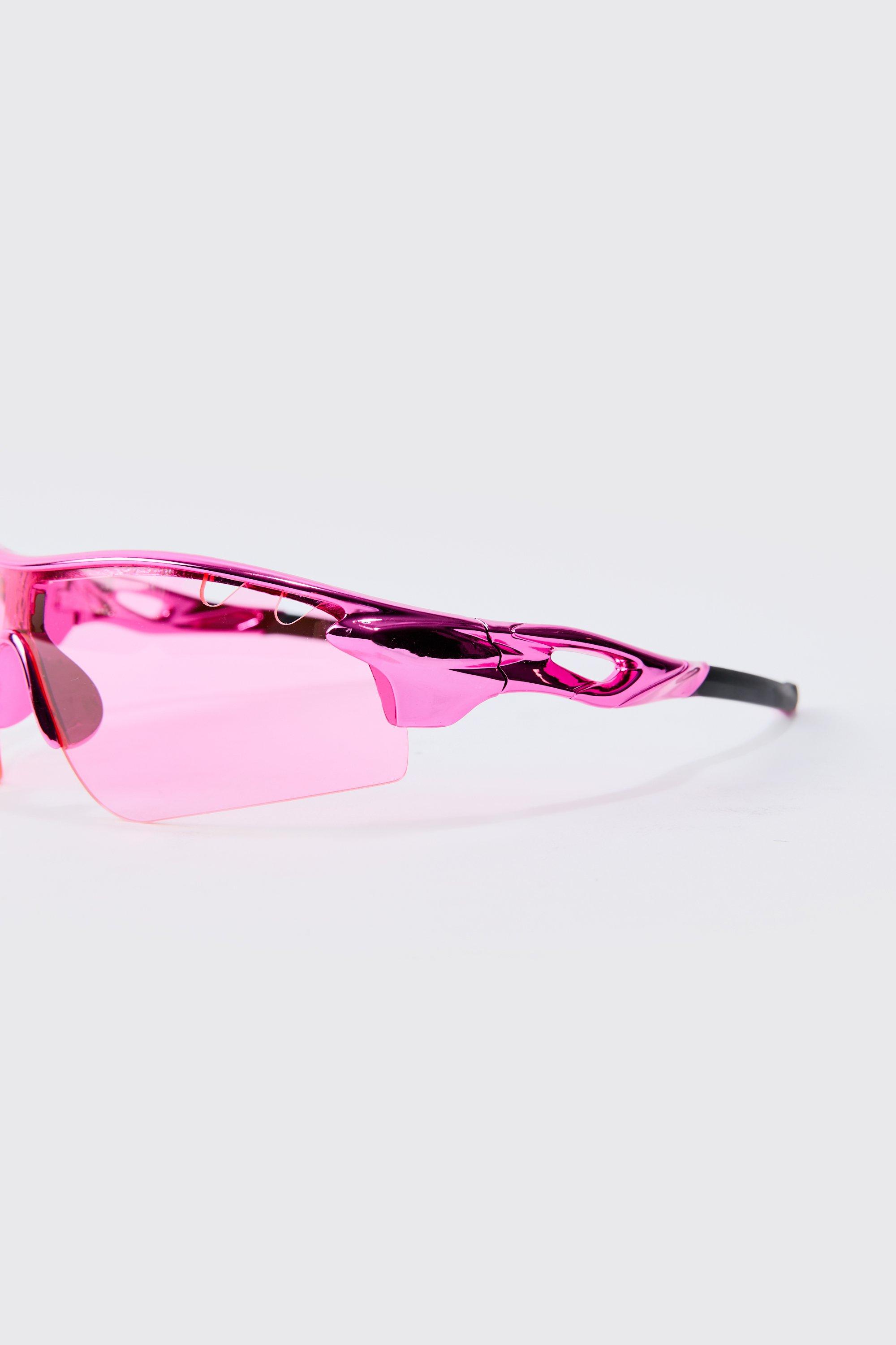 Gafas de sol cromadas con lentes de espejo estilo nadador en rosa
