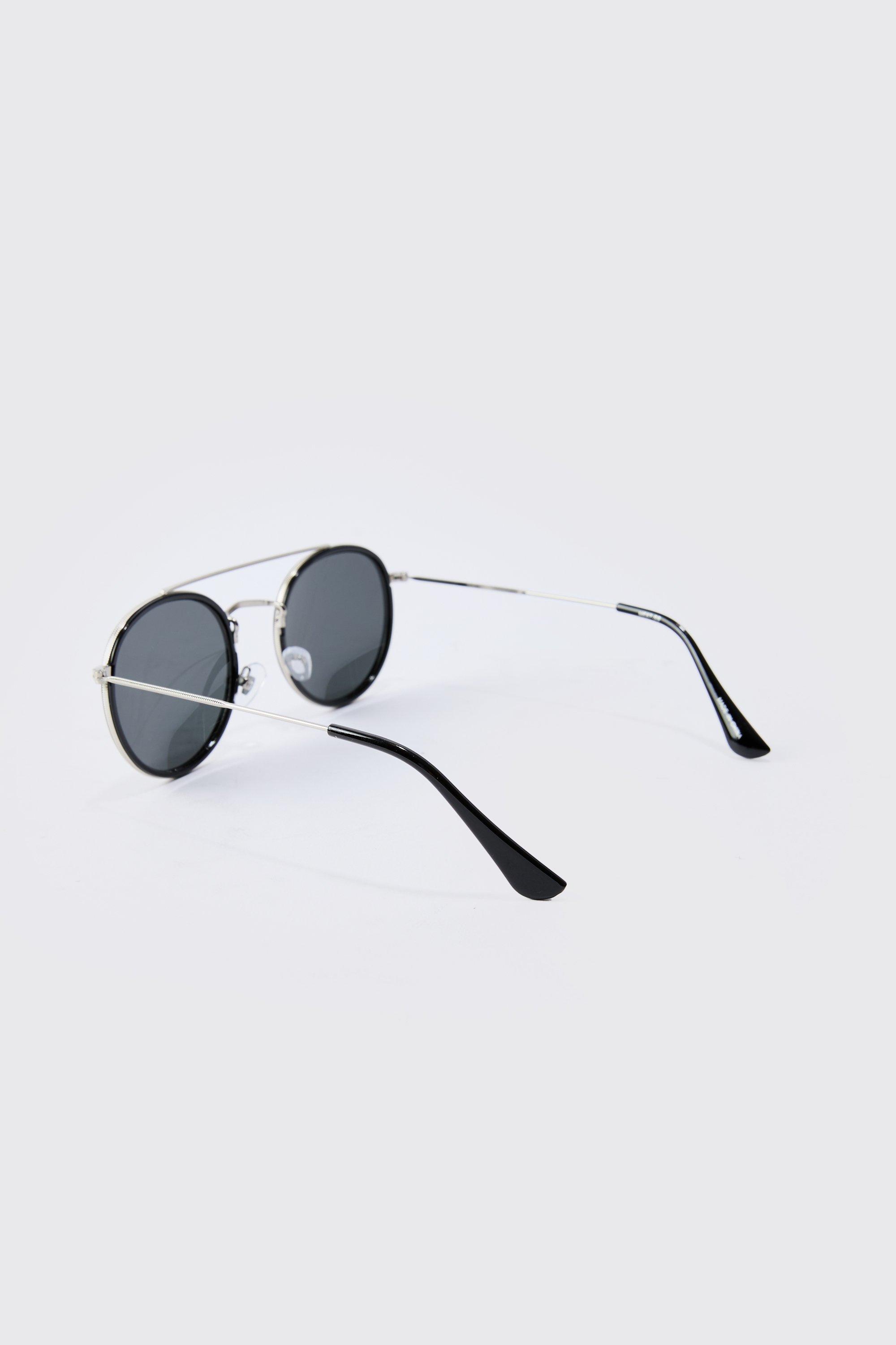 Occhiali da sole stile aviatore rotondi neri boohoo IT