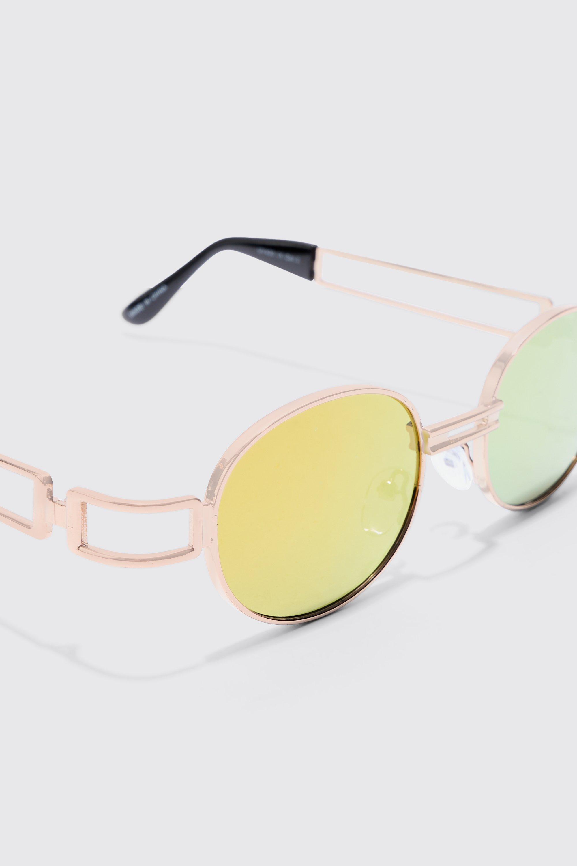 Round Metal Frame Mirror Lens Sunglasses In Gold