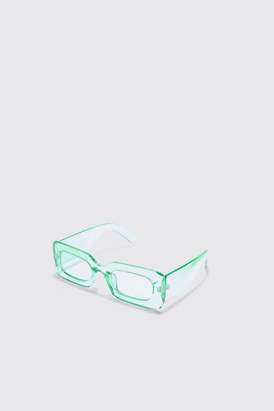 Green Gröna rektangulära solglasögon i transparent plast