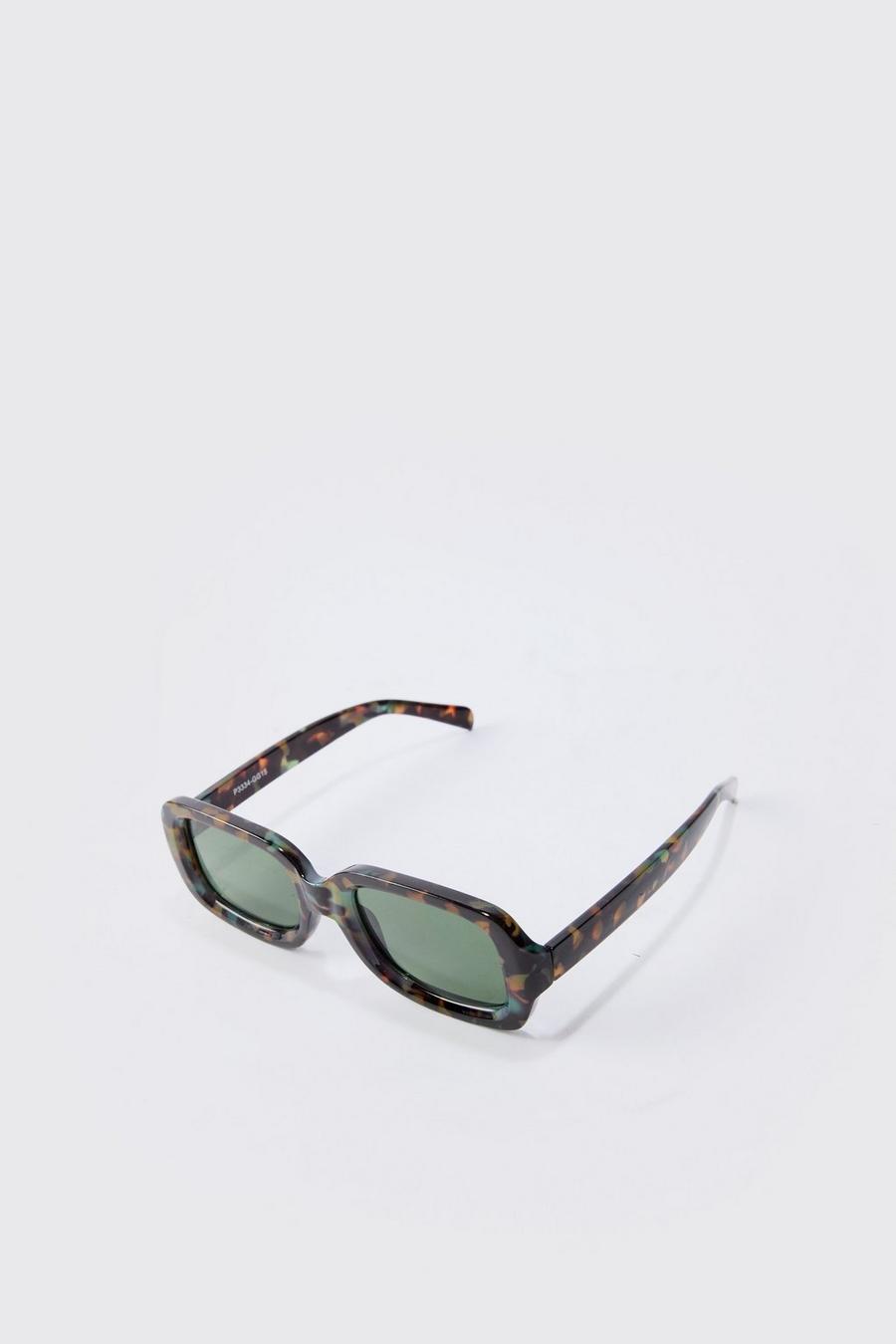 Rectangular Contrast Lens Sunglasses In Green