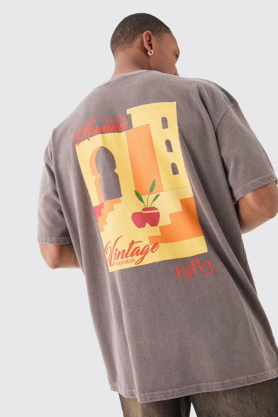 Oversize T-Shirt mit Art Deco Print, Chocolate image number 1
