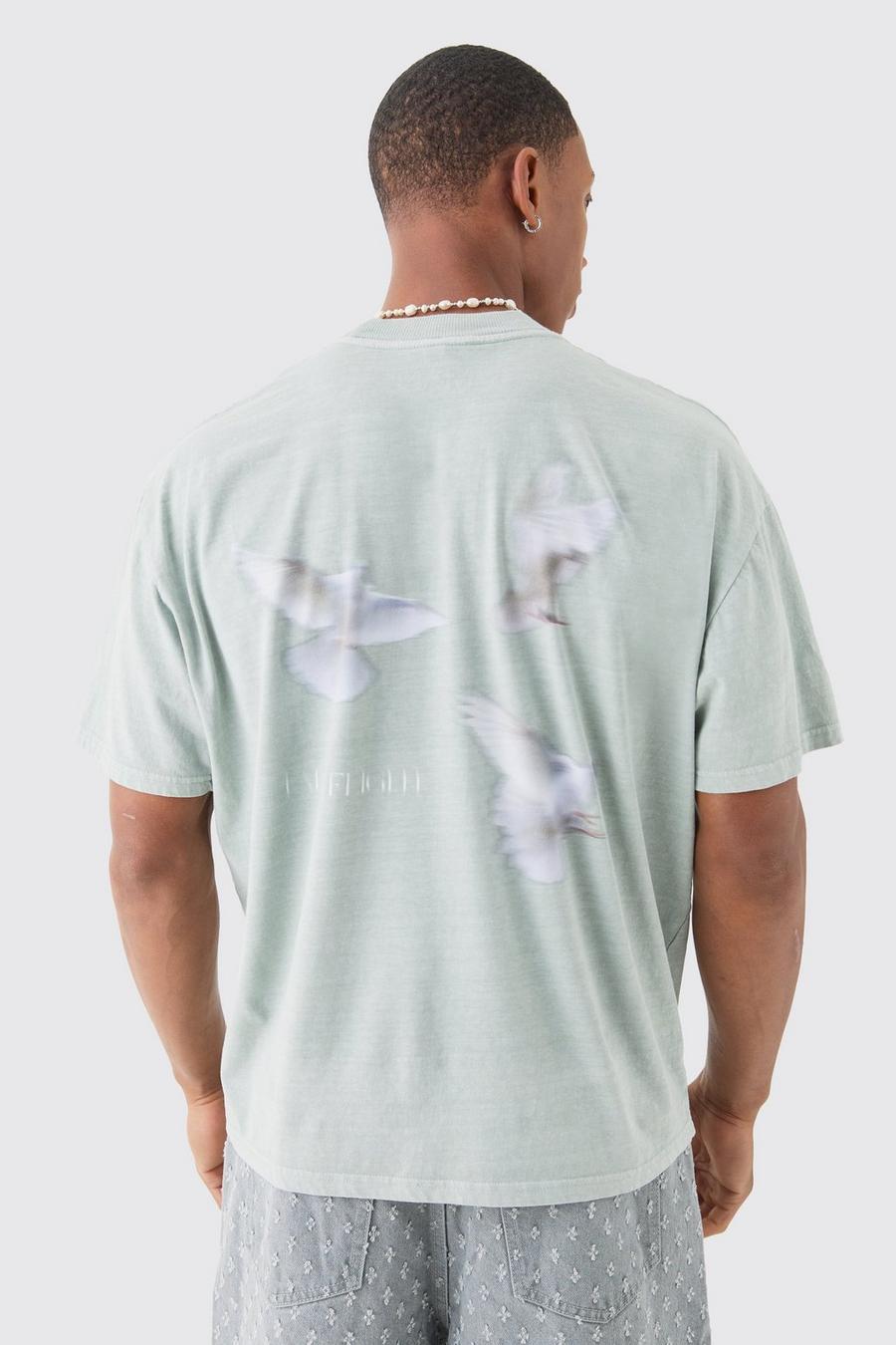 Khaki Oversized Boxy Blurred Dove Wash T-shirt