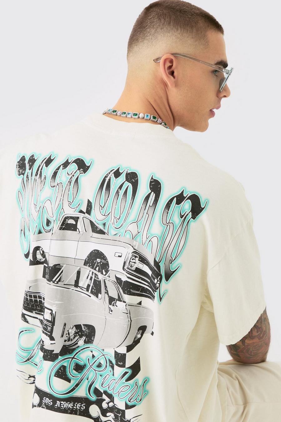 Ecru East Coast Car Oversize t-shirt med hög halsmudd
