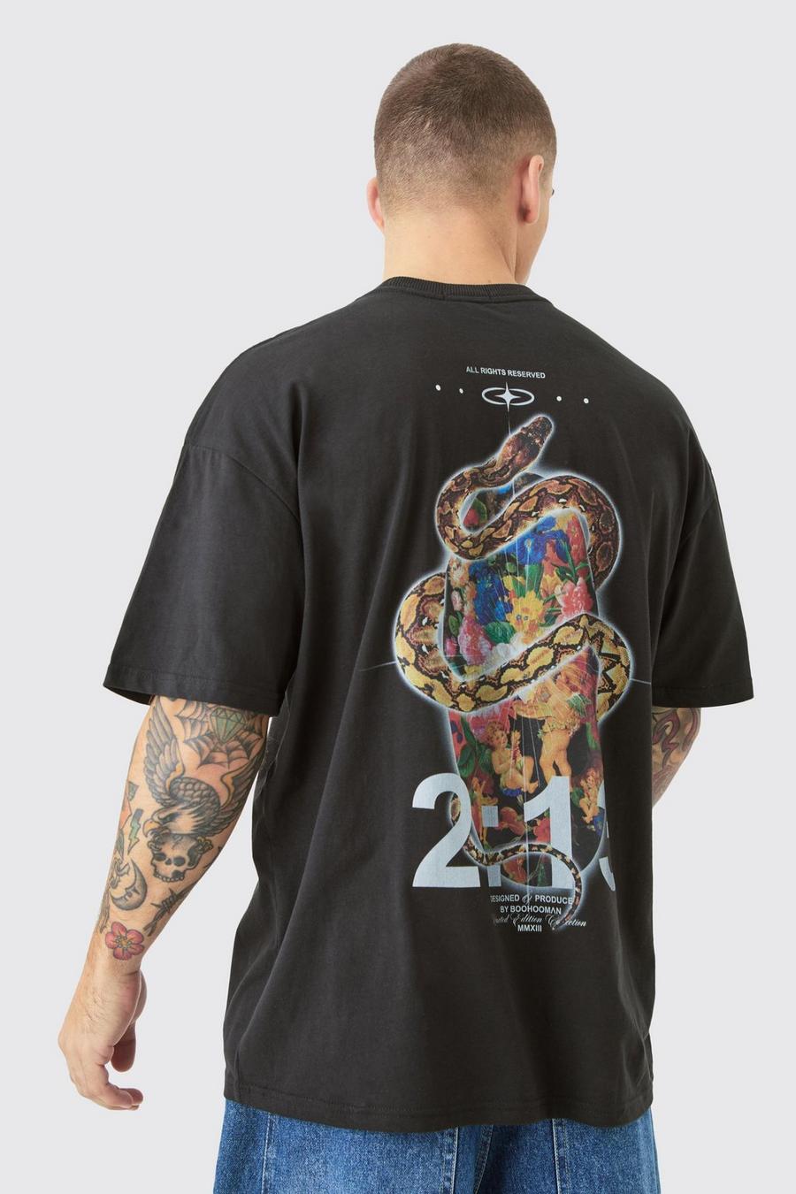 Black Oversized Slangenprint Renaissance Print T-Shirt