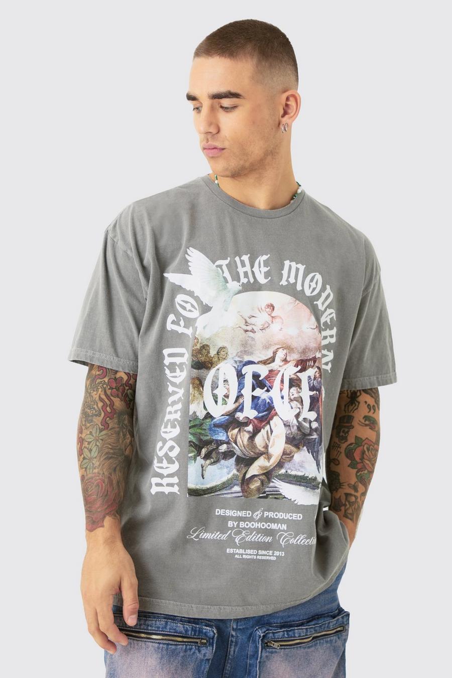 Grey Oversized Gebleekt Renaissance Official T-Shirt Met Print image number 1