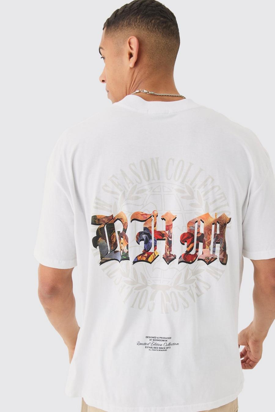 T-shirt oversize à col montant et imprimé Renaissance, White image number 1
