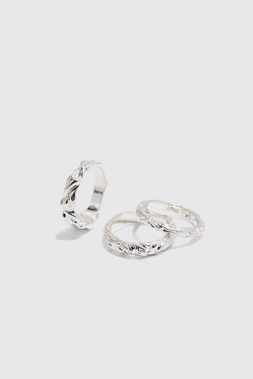 Silver 3 Pack Melted Effect Rings In Silver