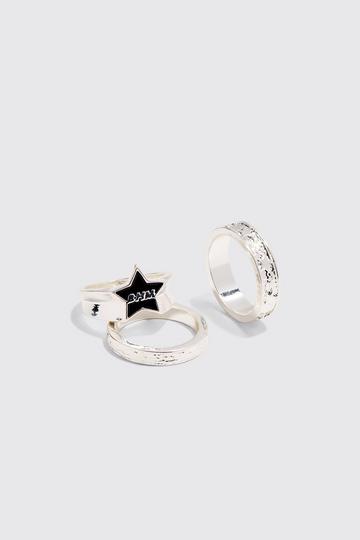 Silver 3 Pack BHM Star Rings In Silver