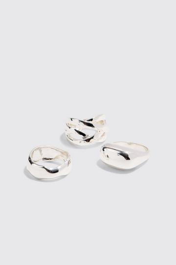 Silver 3 Pack Chunky Rings In Silver
