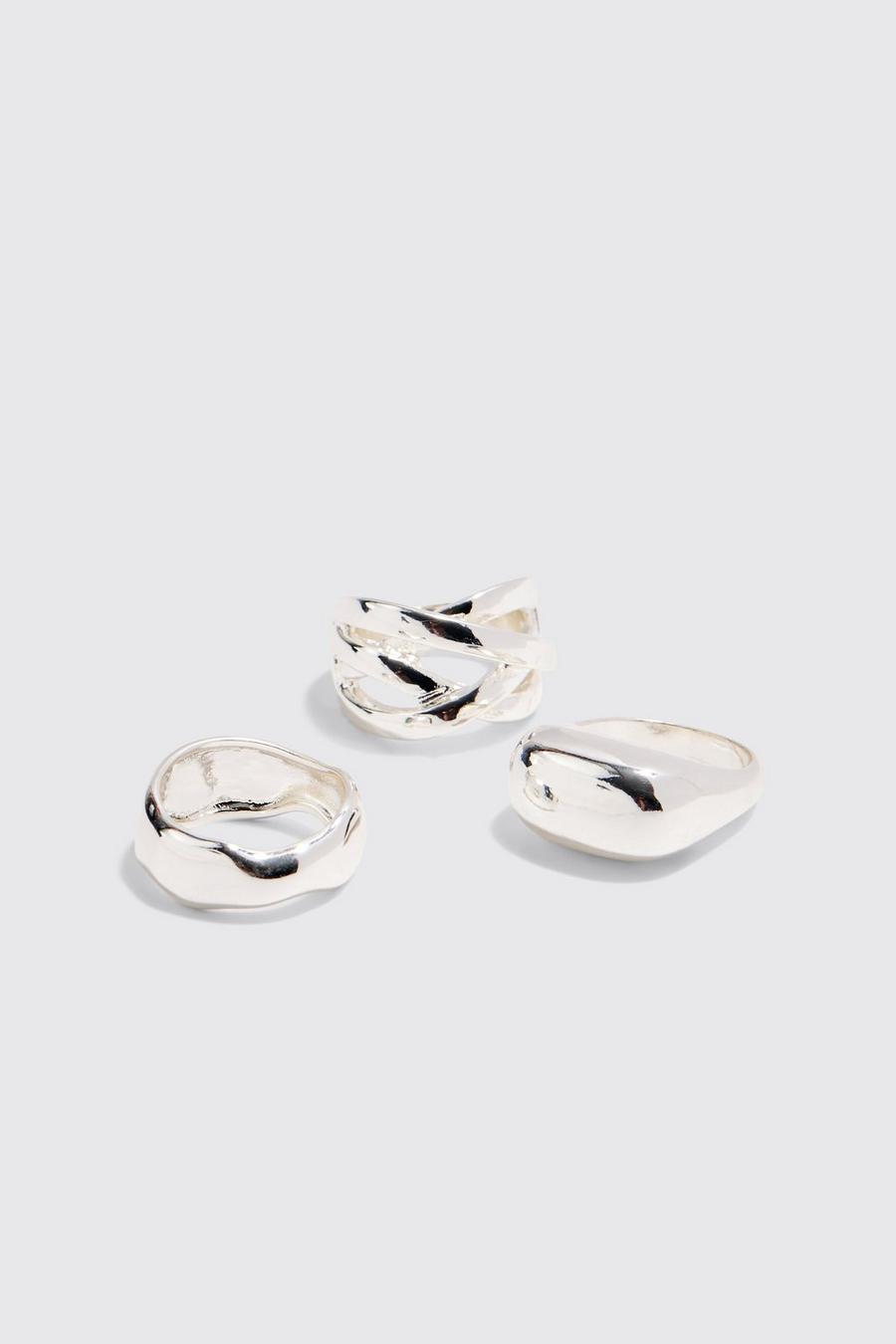 3 Pack Chunky Rings In Silver
