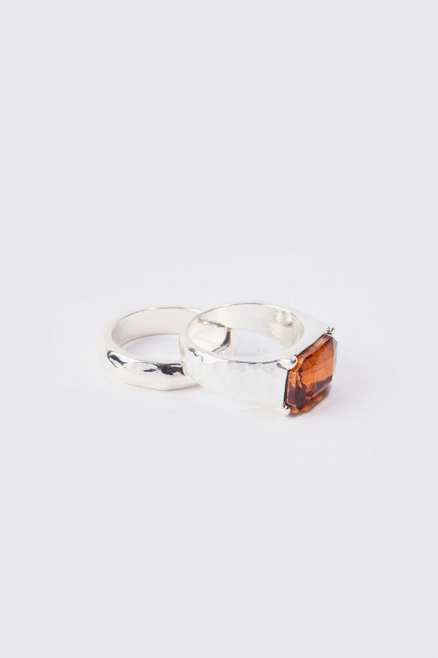 2 Pack Stone Rings In Silver