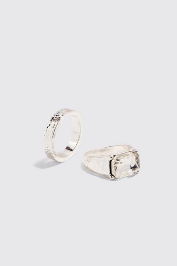 Silver 2 Pack Mixed Stone Signet Rings In Silver
