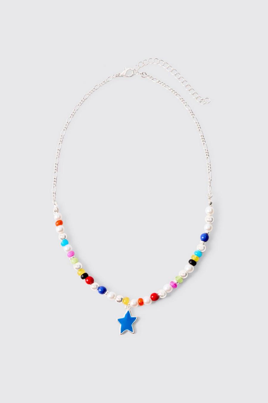 White Star Pendant Bead Necklace image number 1