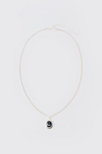 Chain Necklace With Black Marble Pendant silver