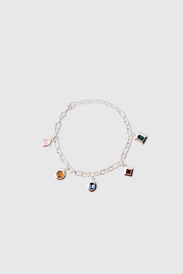 Multicolor Gem Stone Pendant Bracelet In Silver silver