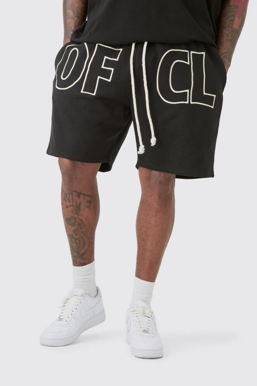 Black Plus Oversized OFCL Embroidered Jersey Shorts