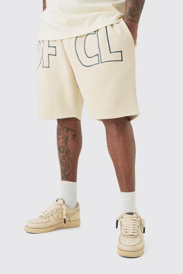 Stone Beige Plus Oversized OFCL Embroidered Jersey Shorts