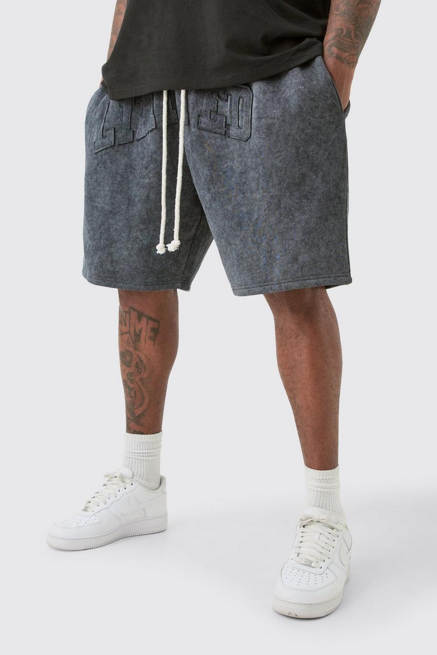 Grey Plus Oversized Limited Applique Washed Jersey Shorts