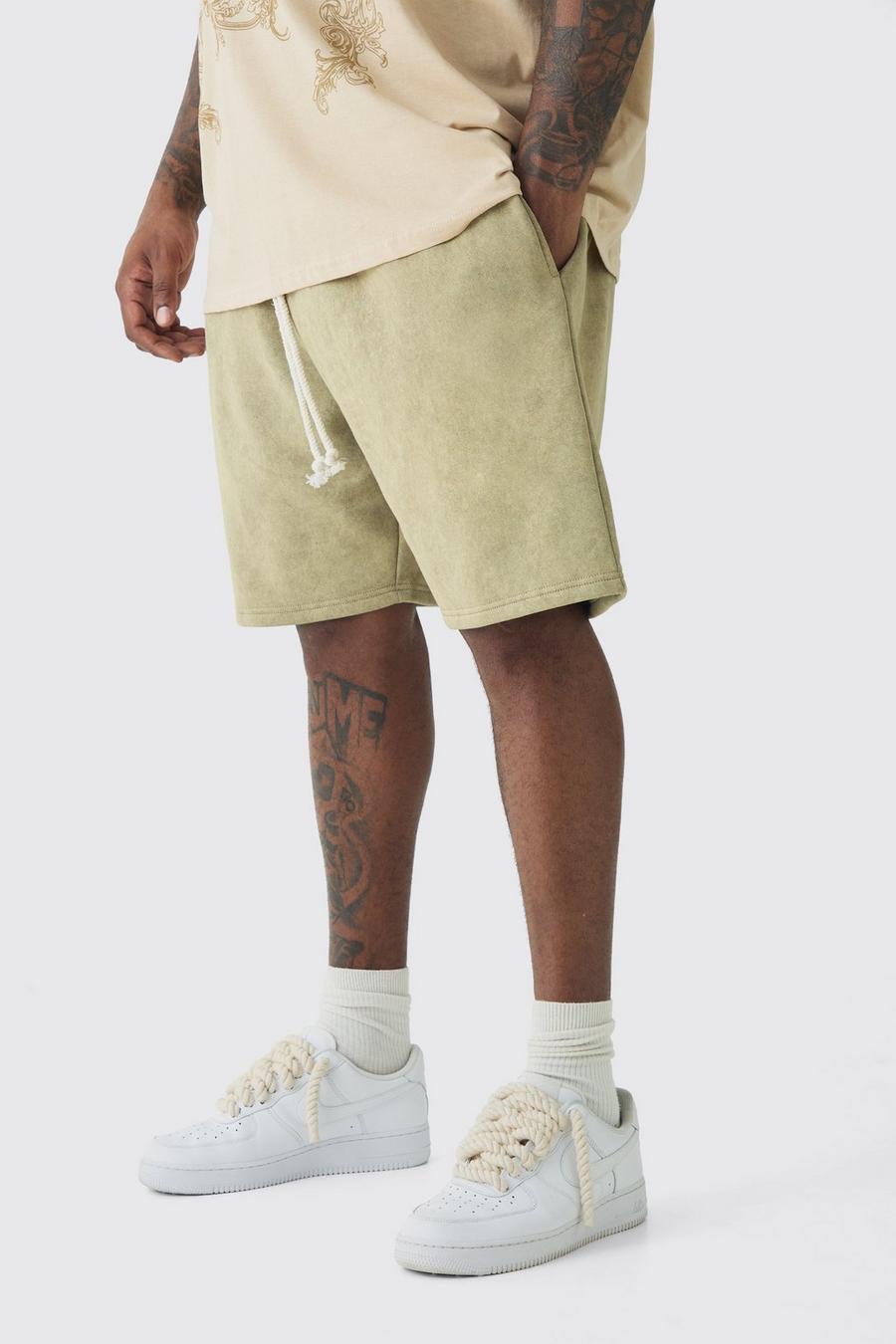 Brown Plus Relaxed Washed Jersey Shorts image number 1